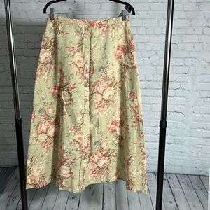 Chaps Floral Botanical Linen  Button Down Skirt Size 6